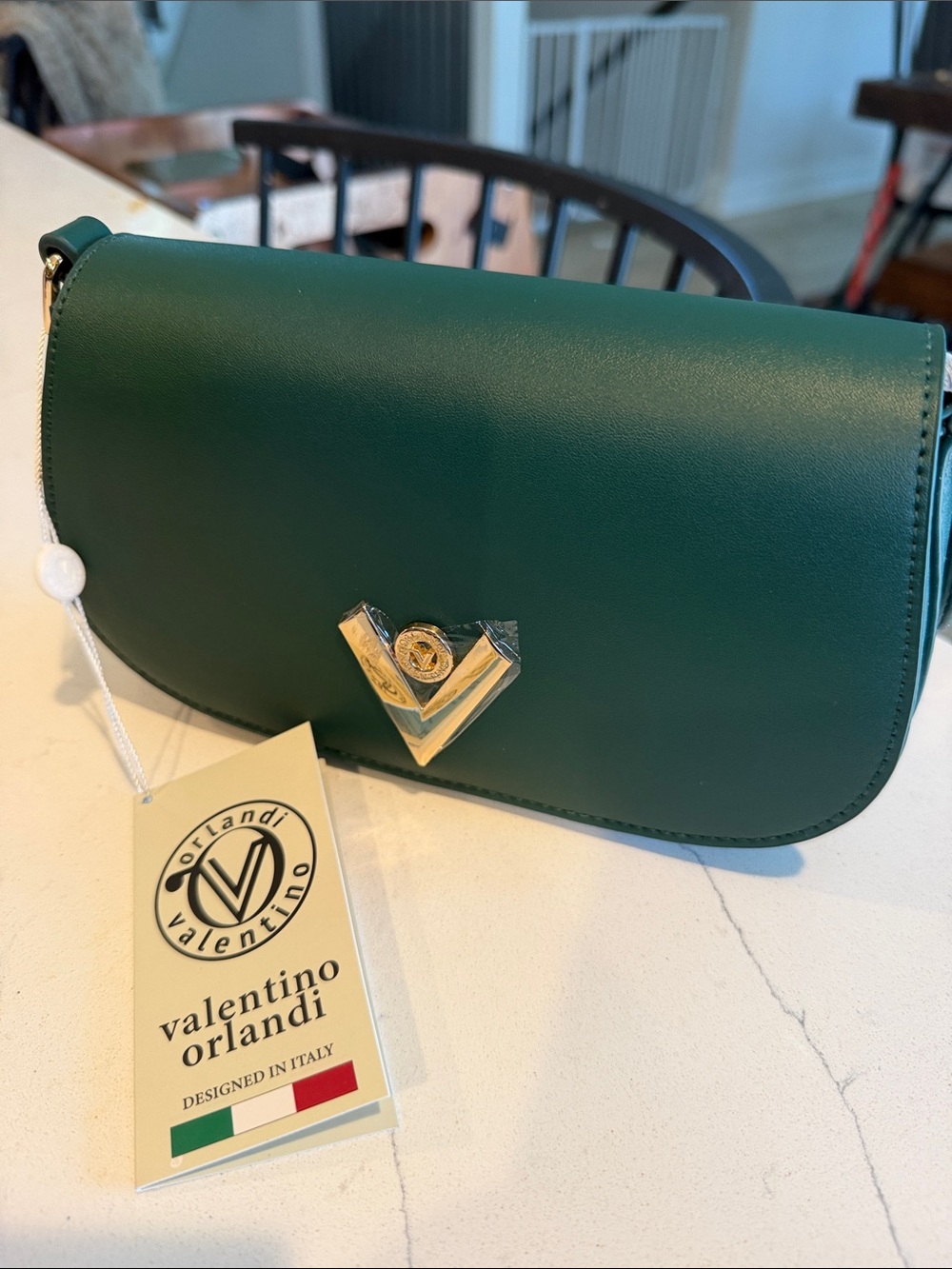 Valentino Orlandi Emerald Green Leather with Gold V Accent
